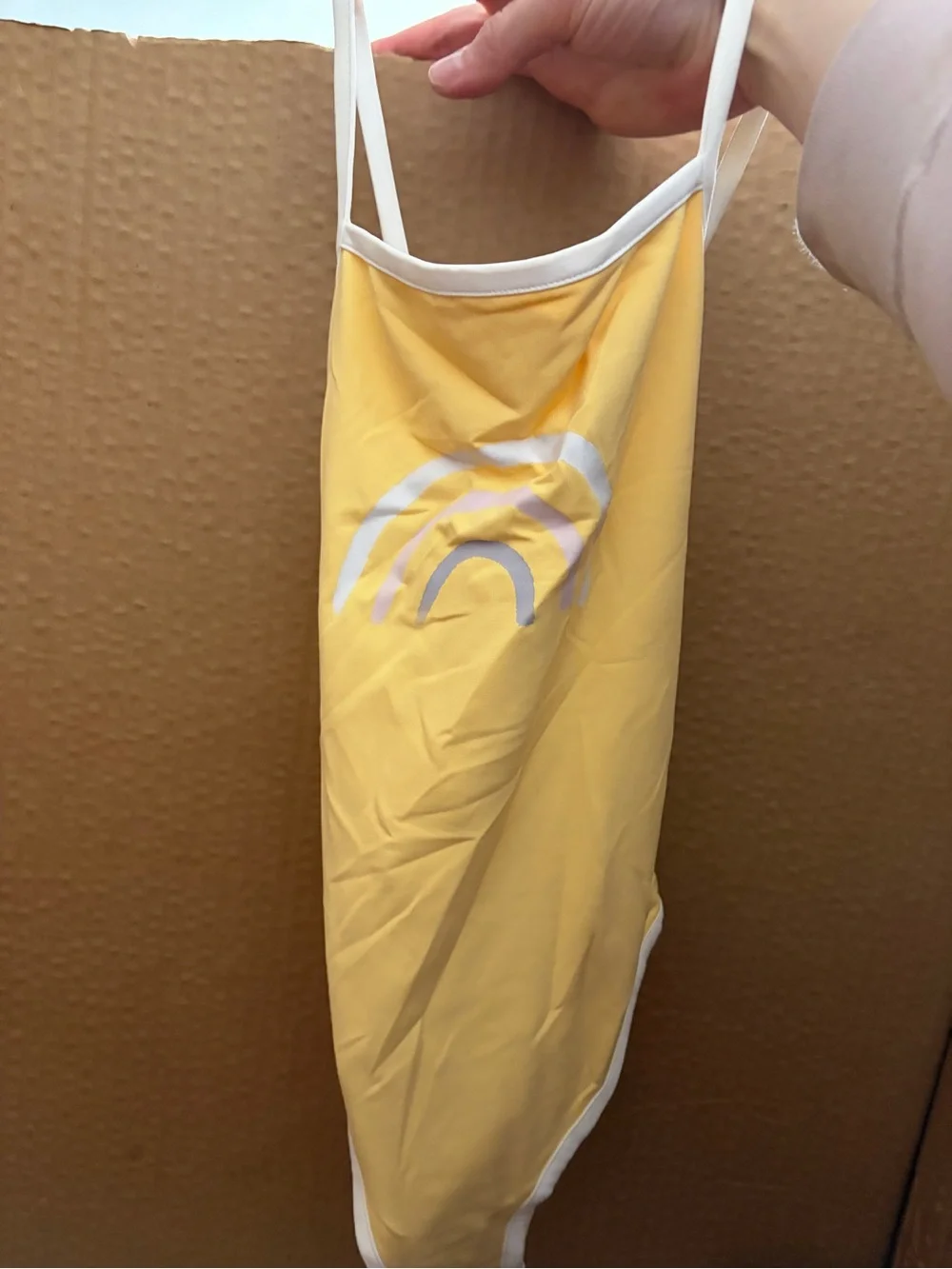 New Sunday collective Kids  One-Piece Swimsuit in yellow with Rainbow Graphic